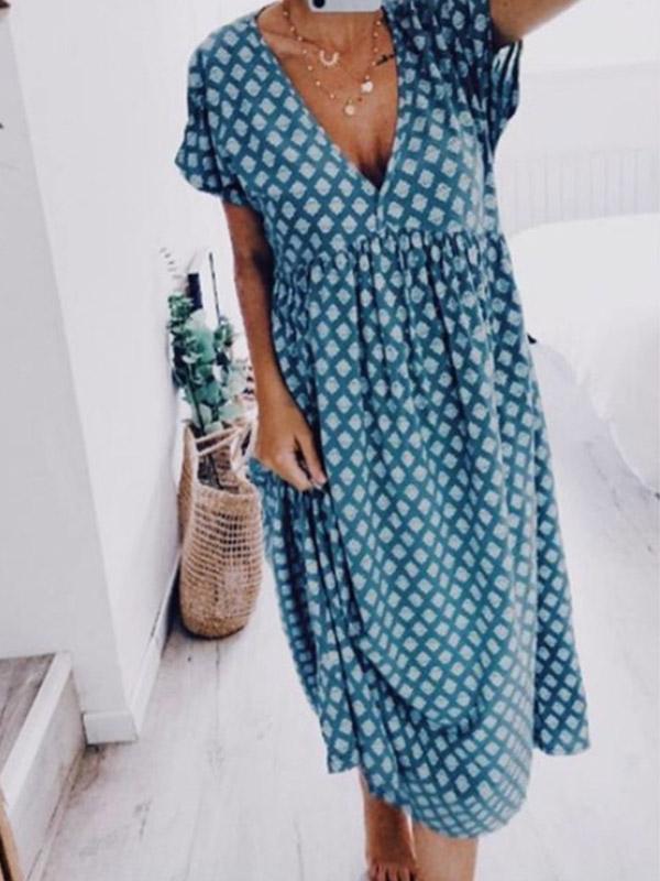 Women's V-neck casual print dress