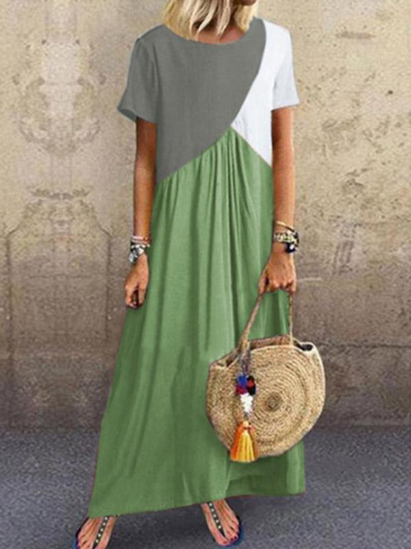 Women's V-neck plus size color matching maxi dress