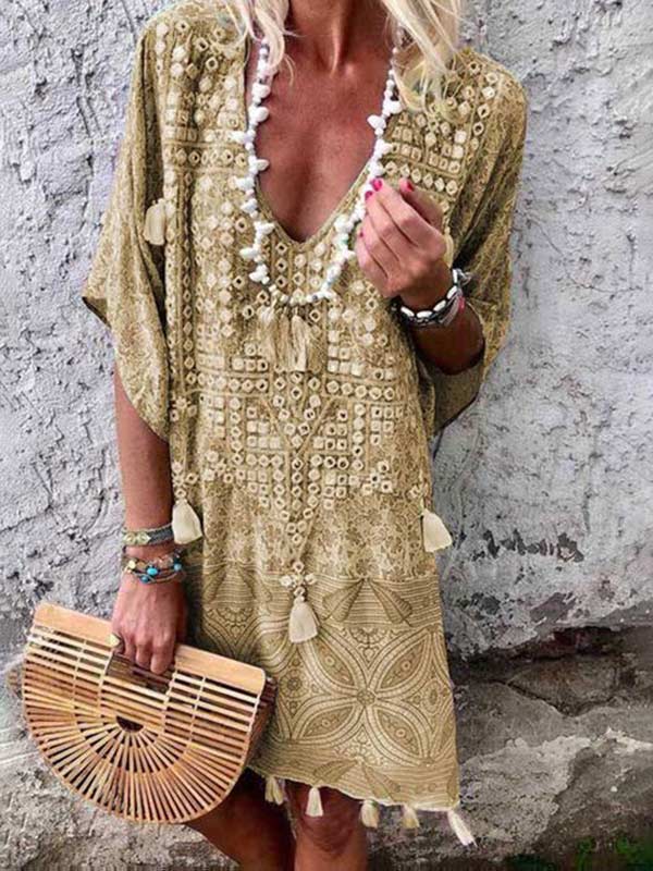 Women's Bohemian V-neck print dress