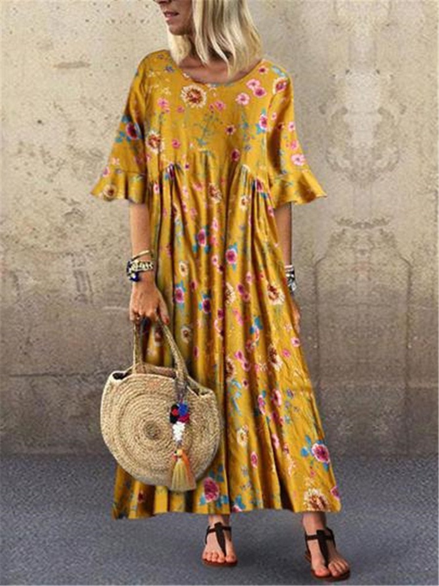 Fashion Casual Loose Print Flare Sleeve Dresses