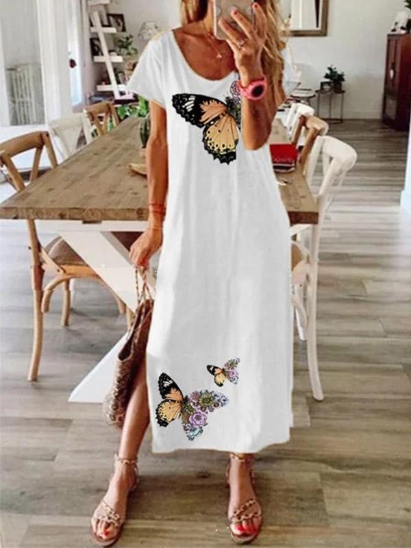 Lady Butterfly Print Short Sleeve Dress