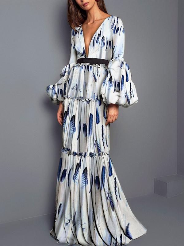 Elegant Balloon Sleeve Prom Maxi Dress Evening Party Vestidos