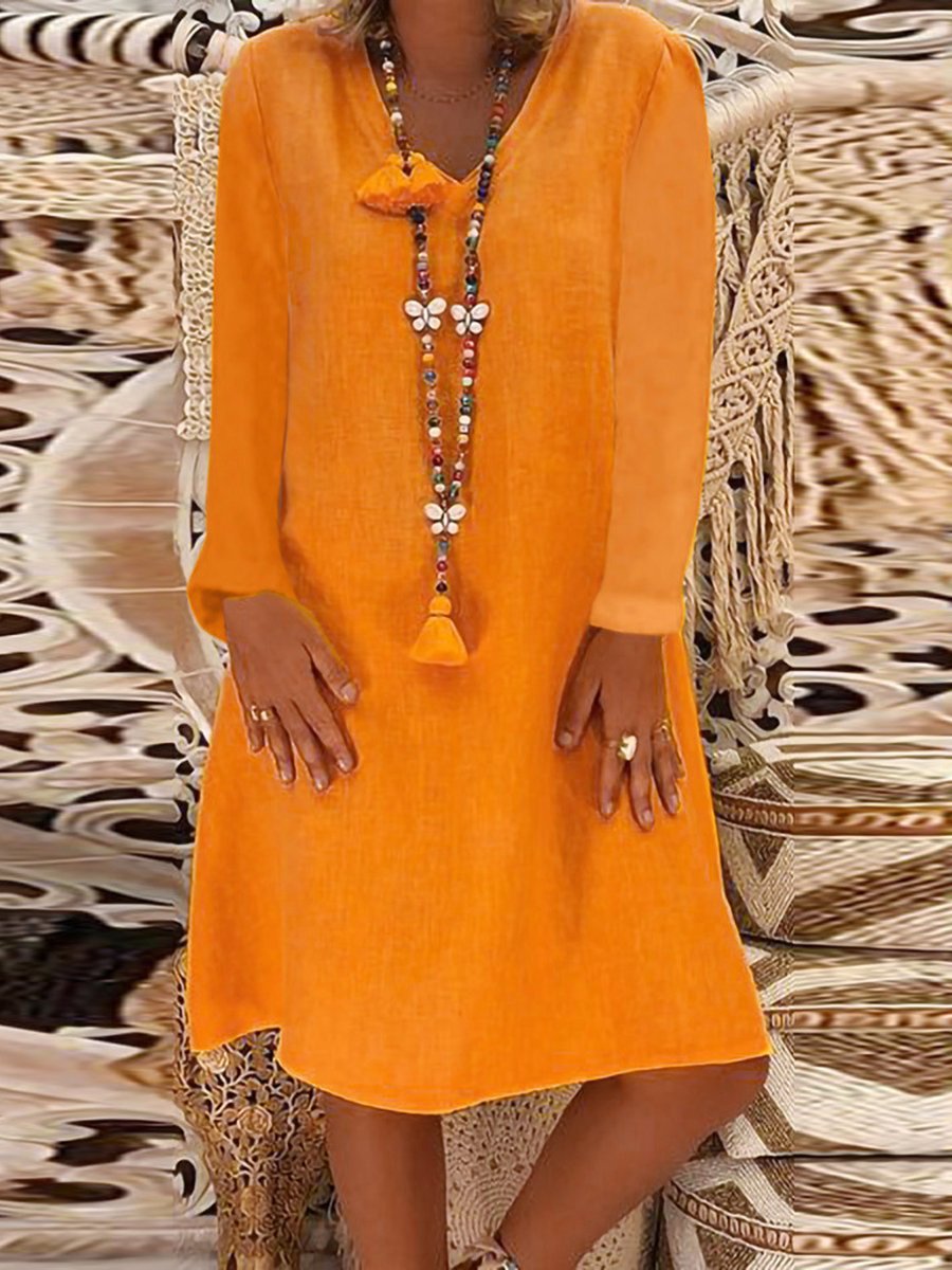 Loose Casual V-Neck Long Sleeve Dress