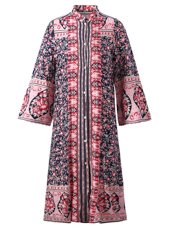 Retro Boho Print Button Down Mini Dress