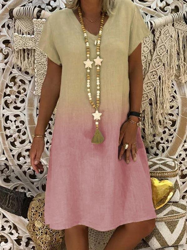 Women's Gradient Print V-neck Short Sleeve Dress