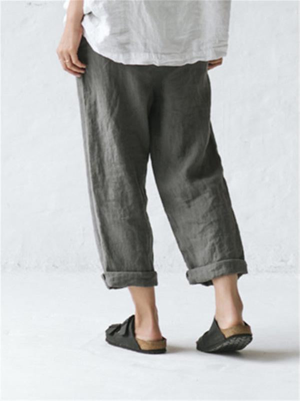 Women's Loose Oversized Cotton Linen Pocket Buttoned Pants