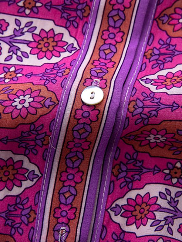 Retro Boho Print Button Down Mini Dress