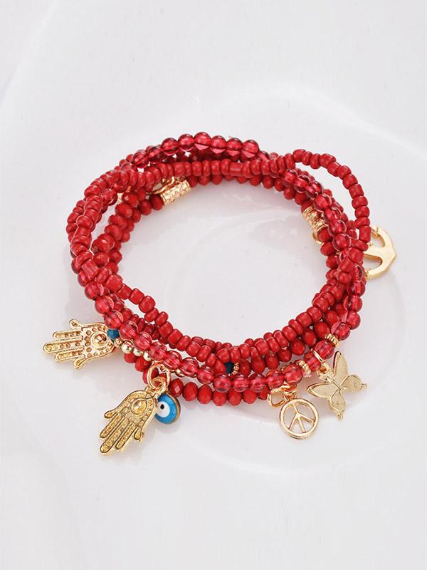 Ladies Butterfly Bergamot Multi-layer Beaded Bracelet