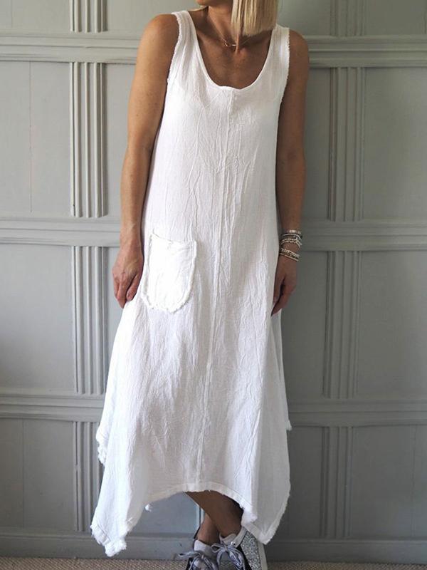 Asymmetrical Hem Sleeveless Maxi Dress