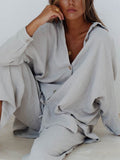 Casual Round Neck Short Sleeve Cotton and Linen Suit