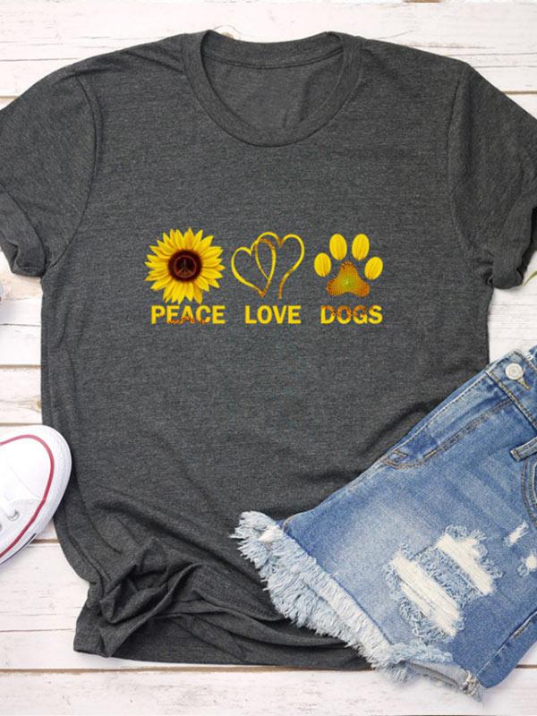 Women's sunflower PEACE LOVE DOGS print T-shirt