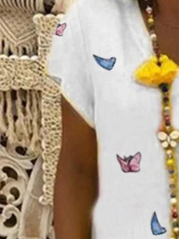 V-neck butterfly print dress