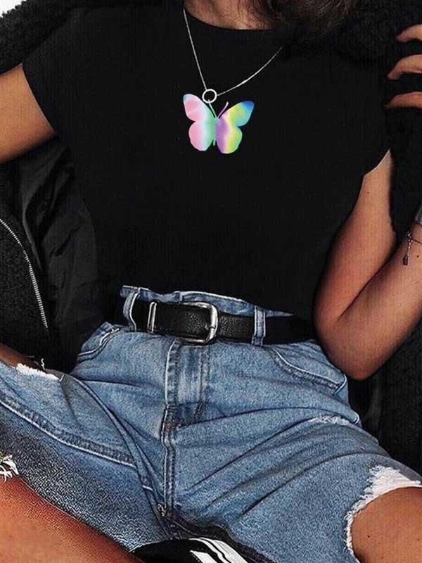 Colorful highlight reflective butterfly T-shirt