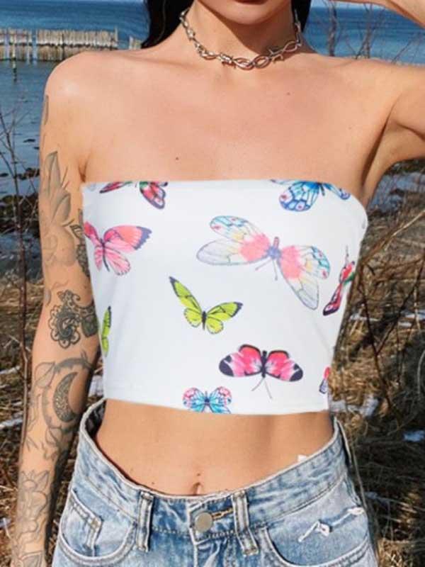 Butterfly print slim tube top