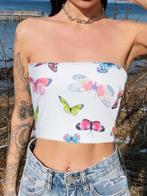 Butterfly print slim tube top