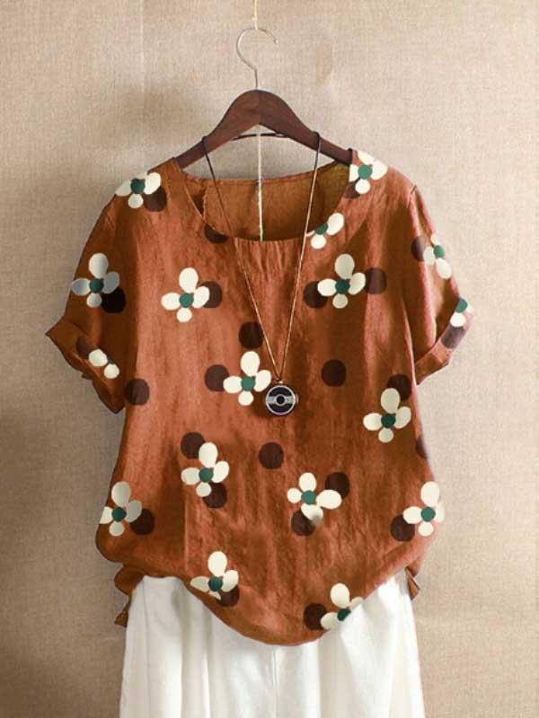 Casual cartoon printed T-shirt cotton and linen casual short-sleeved t-shirt