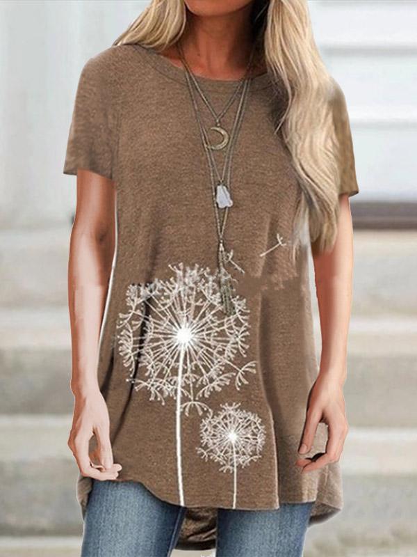 Women's Dandelion Print Round Neck Short Sleeve