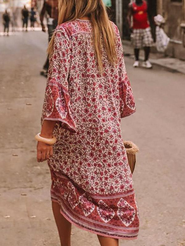 Retro Boho Print Button Down Mini Dress
