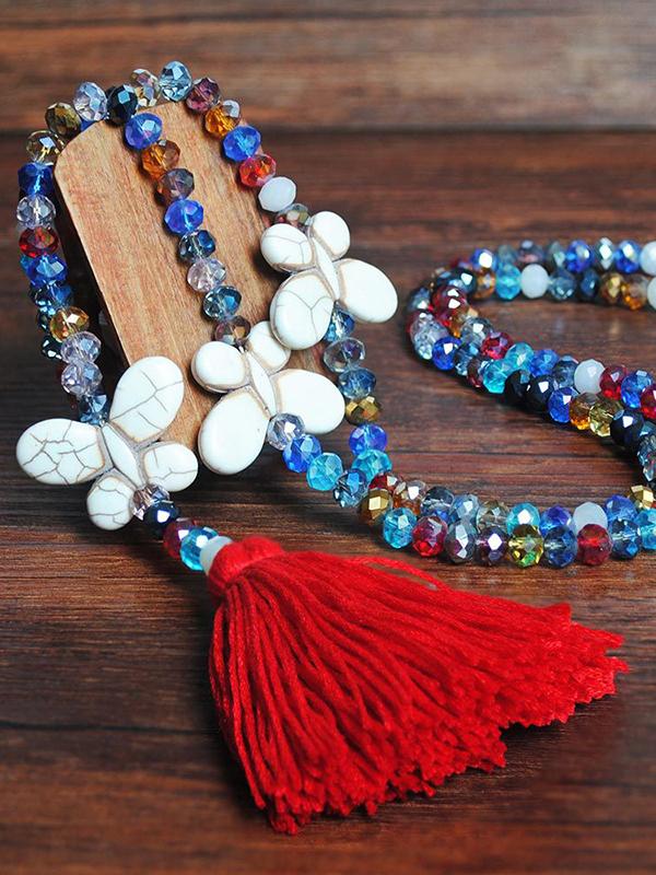 Boho Tassel Handmade Beaded Multicolor Crystal Necklace