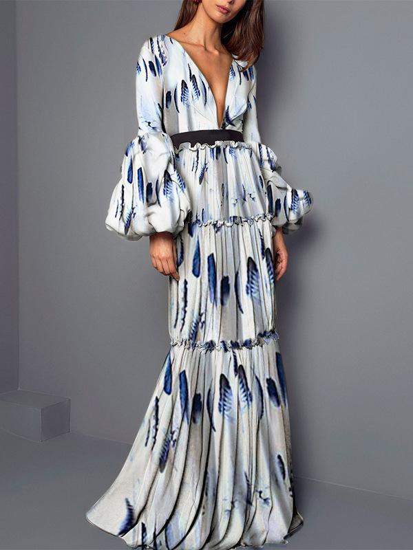 Elegant Balloon Sleeve Prom Maxi Dress Evening Party Vestidos