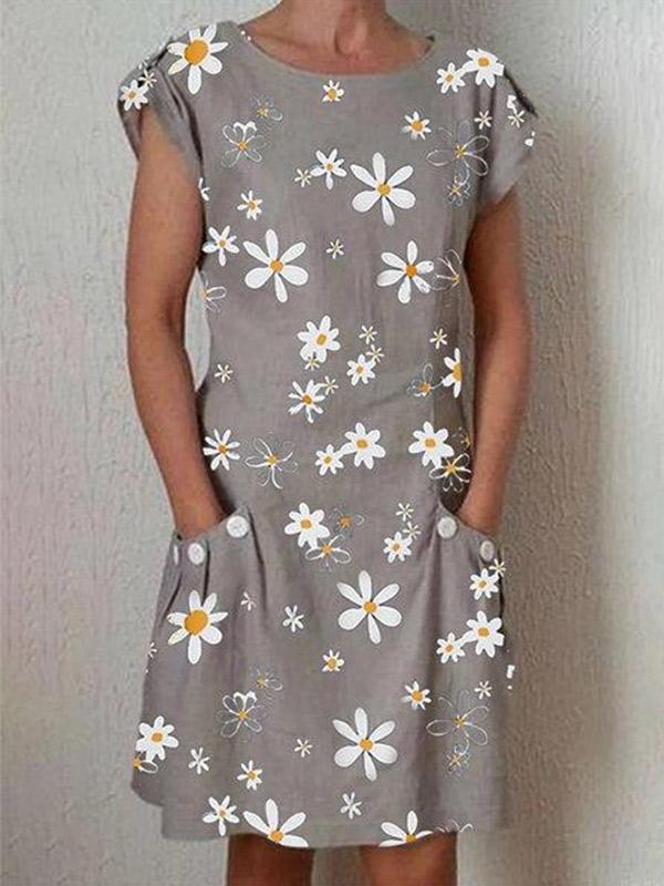 Ladies' Daisy Print Short Sleeve Pocket Dress