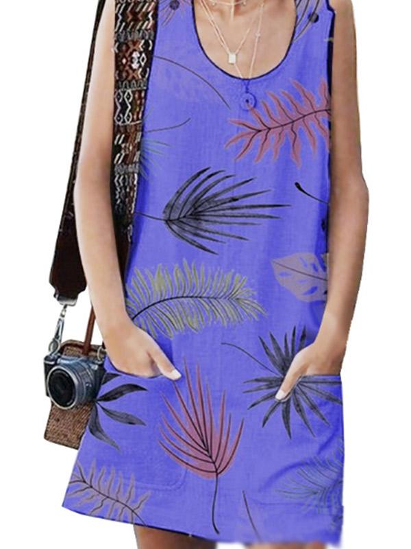 Women's Leaf Print Vest Dress