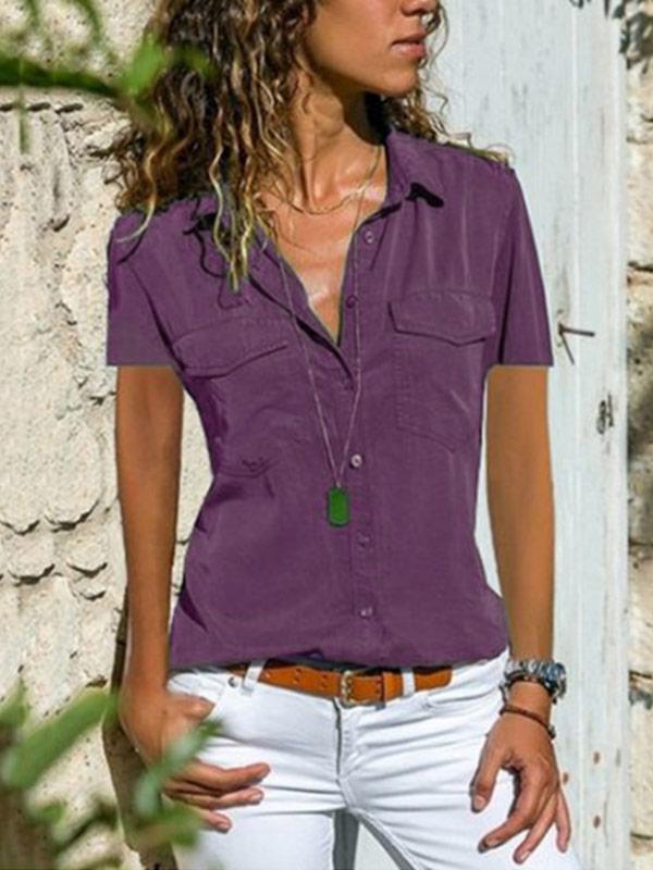 Women's lapel pocket short sleeve shirt