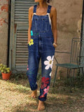 Women's Denim Floral Print Jumpsuit