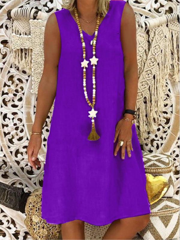 Women's loose cotton and linen sleeveless dress