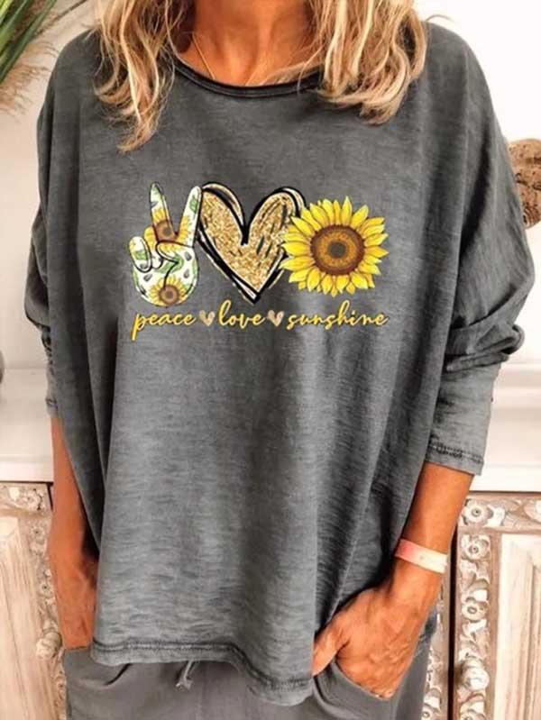 Women's sunflower printed casual oversized T-shirt