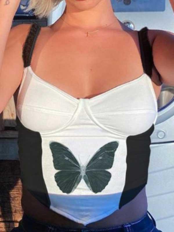 Butterfly print strap tube top