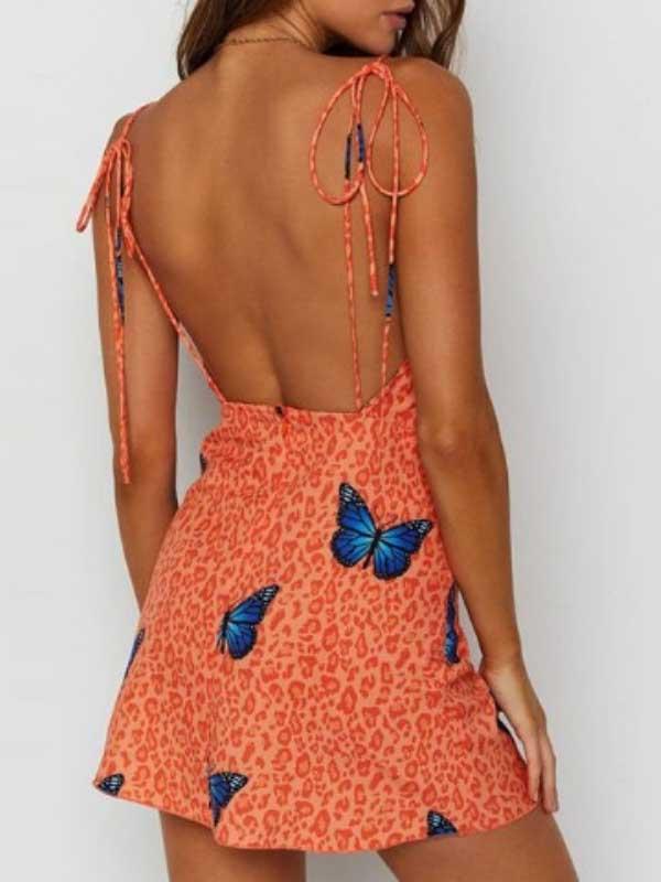 Fashion butterfly print high waist slim dress