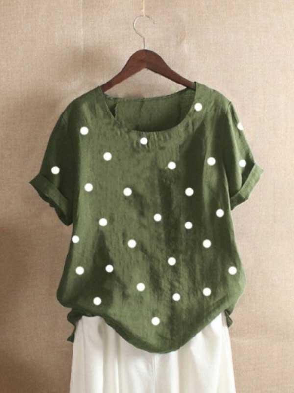 Casual polka dot printed t-shirt casual short sleeve t-shirt