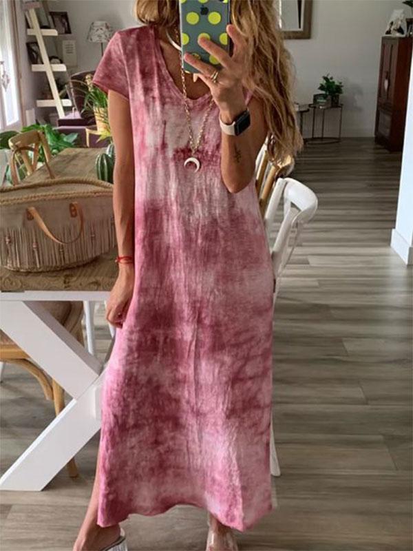 Women's V-neck wide loose-fork print dress