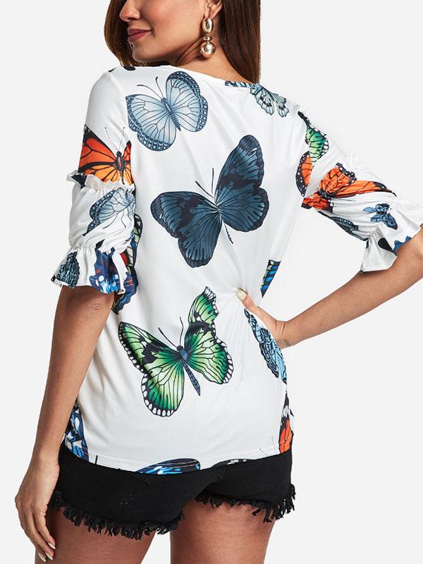 Women's fashion butterfly print T-shirt
