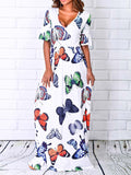 Casual Butterfly Print V-neck Short Sleeve Dress