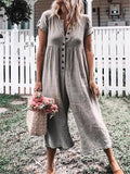 Button Down Short Sleeve Jumpsuit