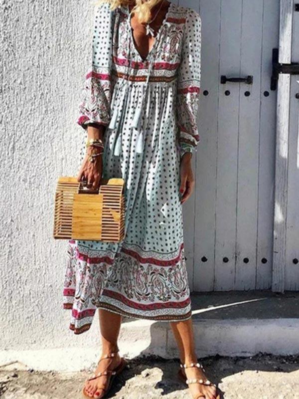 Women's Bohemian V-neck print dress