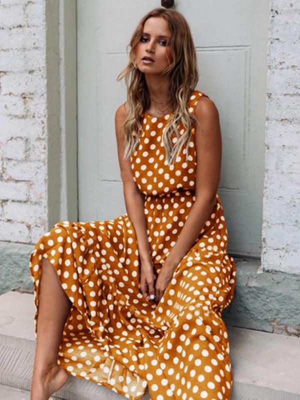 Women's round neck polka dot all-match dress