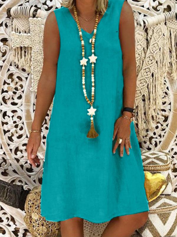 Women's loose cotton and linen sleeveless dress