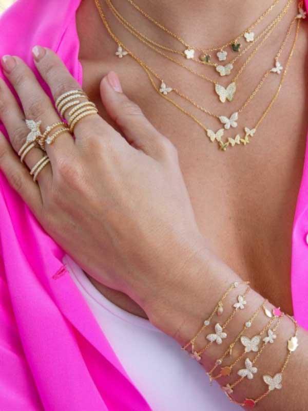 18K Gold Zircon Butterfly Stacked Clavicle Chain Necklace