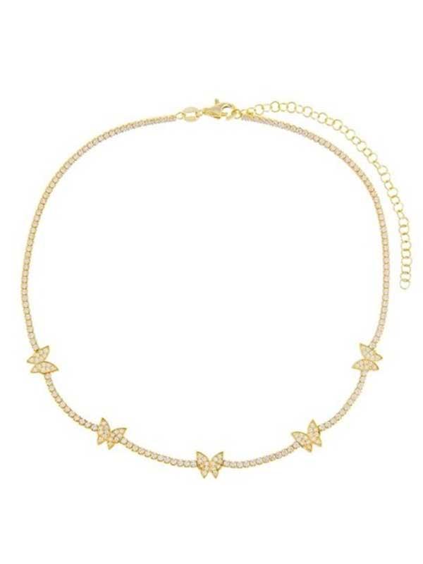 18K Gold Zircon Butterfly Stacked Clavicle Chain Necklace