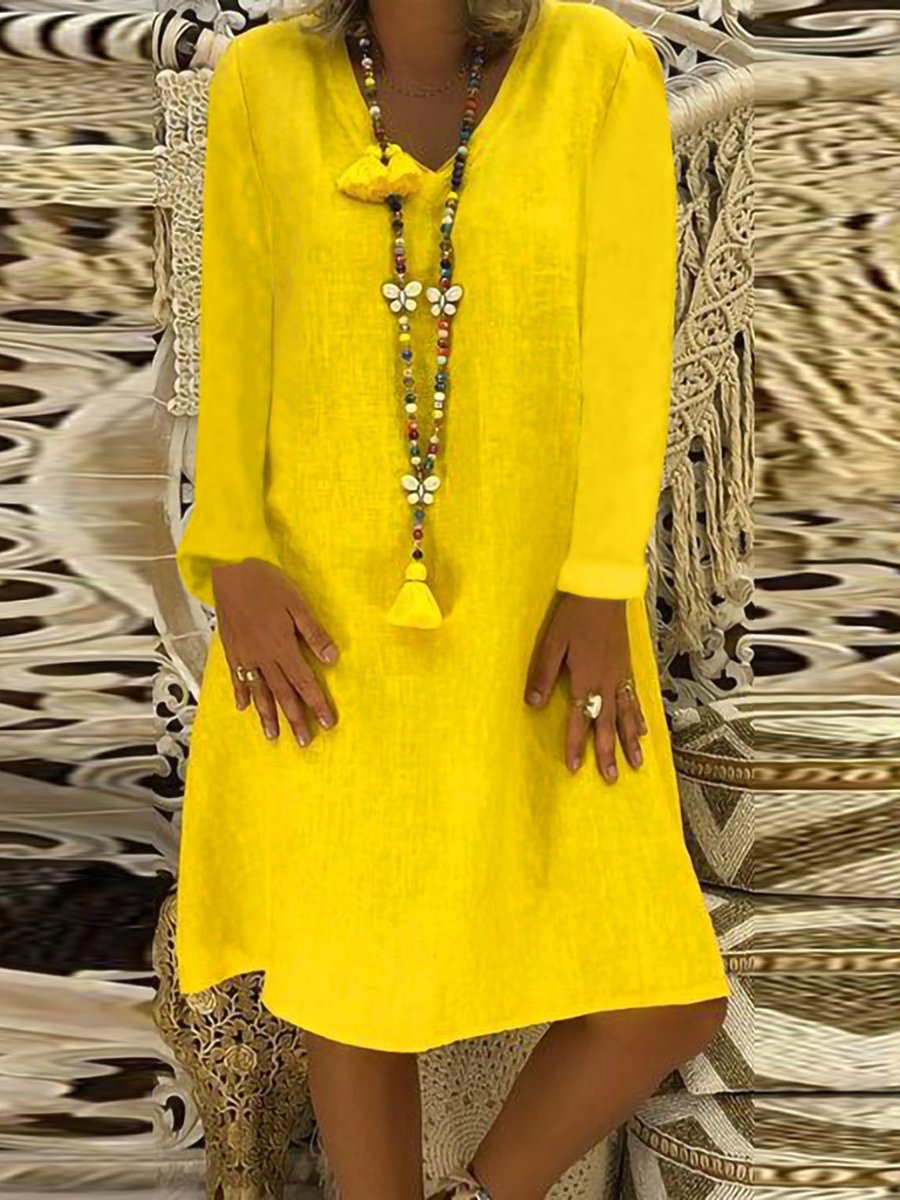 Loose Casual V-Neck Long Sleeve Dress