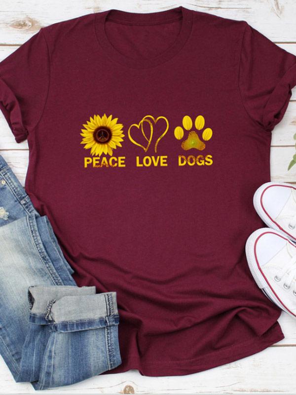 Women's sunflower PEACE LOVE DOGS print T-shirt