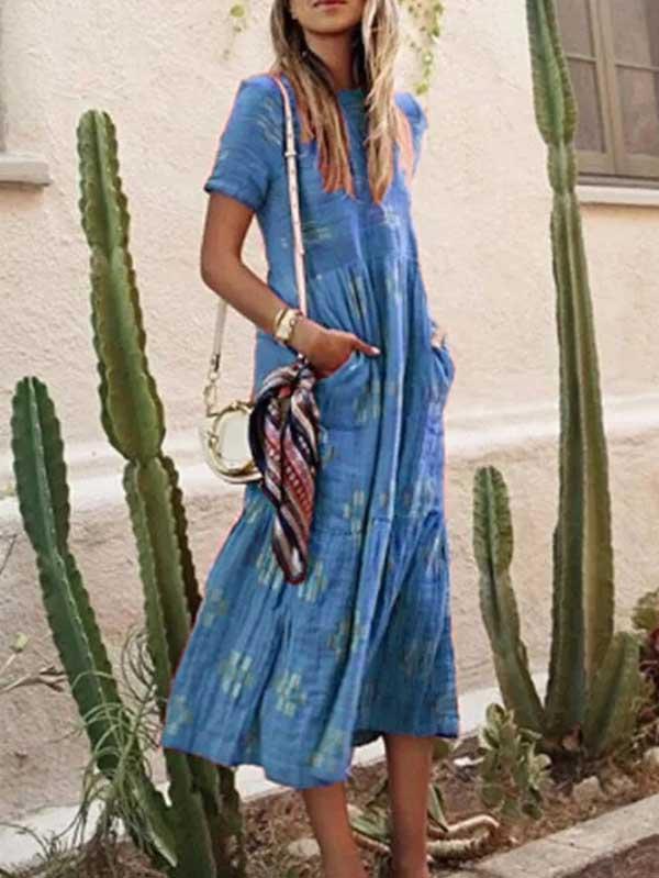 Ladies bohemian holiday print dress
