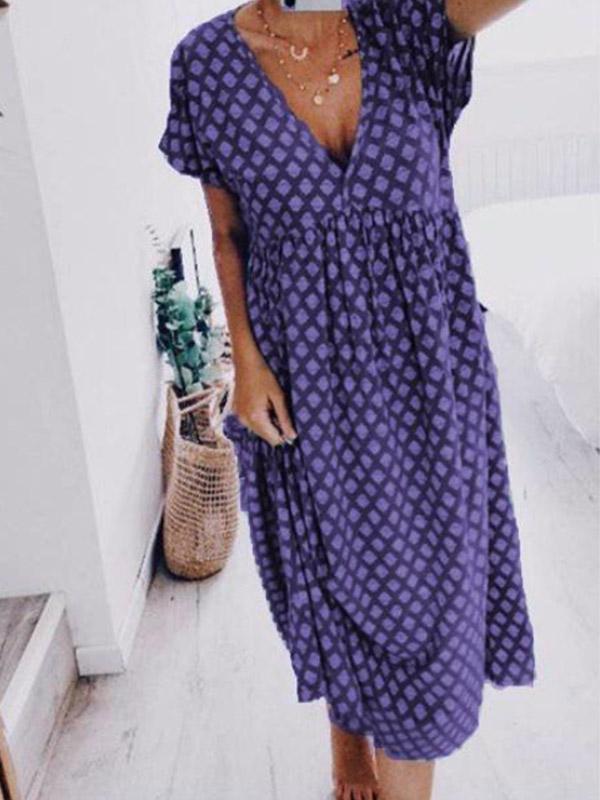 Women's V-neck casual print dress