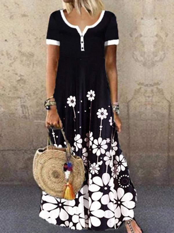 Women's Fashion Floral Print Short Sleeve Dress