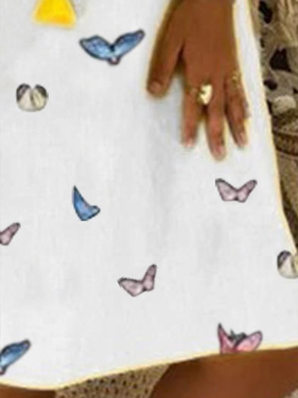 V-neck butterfly print dress