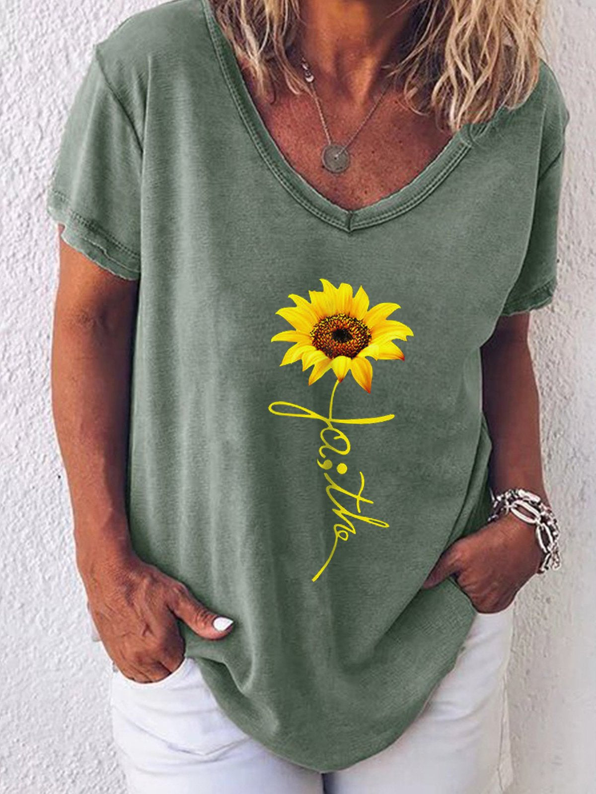 Women's Sunflower Faith Print Loose Casual Top