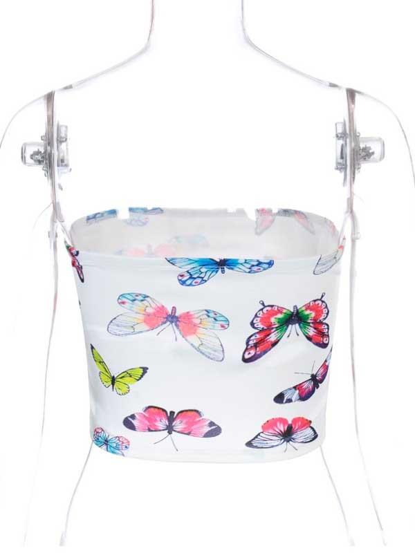 Butterfly print slim tube top
